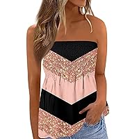 Tops for Women Trendy Tube Tops Sexy Off The Shoulder Off Back Elastic Print Wrap Chest Slim T-Shirt Top