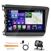 8 Core 4+64G Car Radio for Honda Civic 2012-2015 with Wireless Apple Carplay Android Auto, 9 Inch Android IPS Touch Screen Car Stereo, Bluetooth 5.0, AM/FM, DSP, GPS, WiFi, SWC + AHD Backup Camera