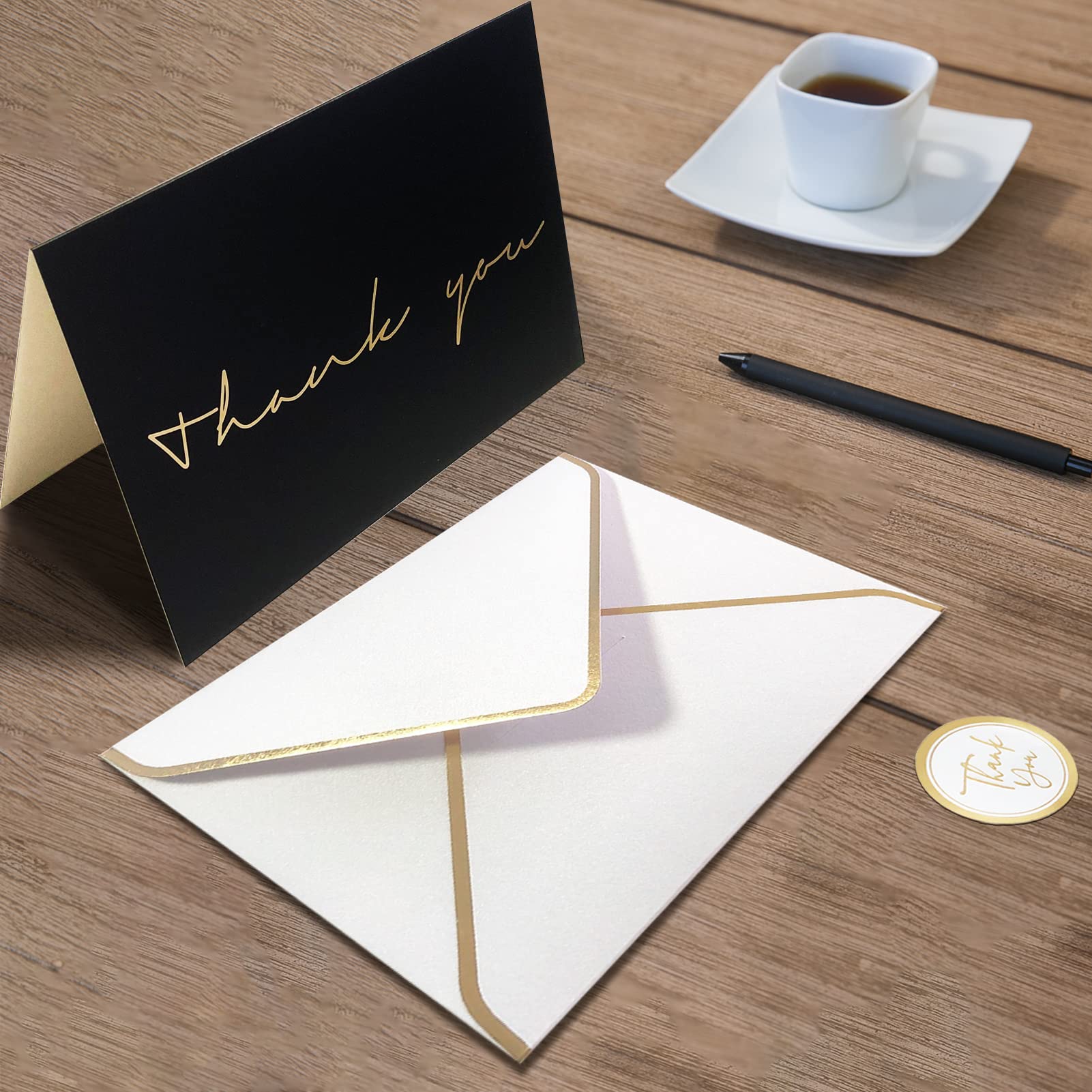 40 Thank You Cards, Black and Gold Foil Thank You Cards Bulk, All Occasions Thank You Note Card with Envelopes & Stickers, Wrapped with Sturdy Box, Great for Wedding, Baby Shower, Bridal Shower, Etc -