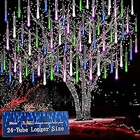 Kwaiffeo Icicle Lights Outdoor, 24 Tubes(Equivalent to Pack of 3 8-Tube) Meteor Shower Lights for Xmas Halloween Decorations Yard Party Tree, Multi Color(Purple Blue Green White)