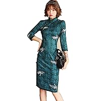 Lace Cheongsam Knee Length Qipao Chinese Style Dress