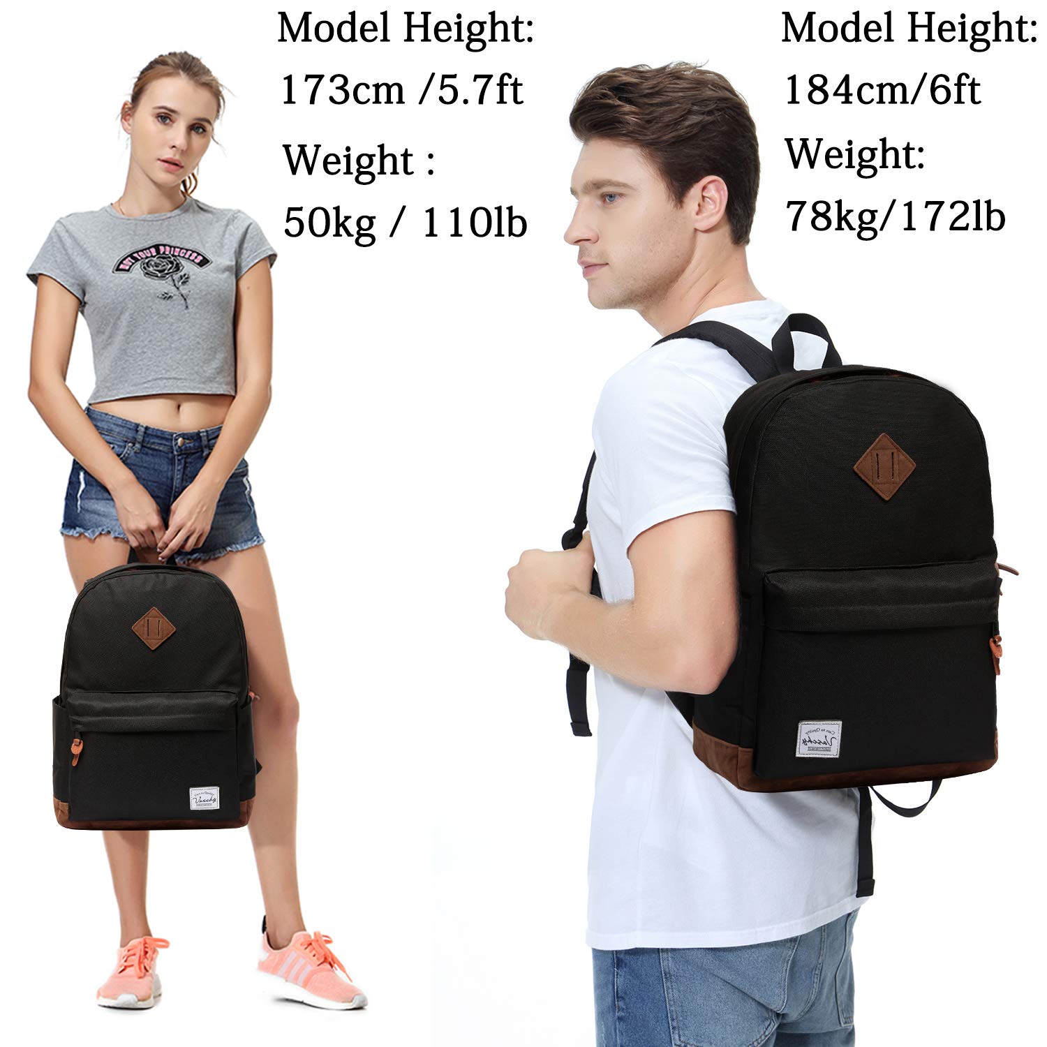 VASCHY Backpack for Men Women, Classic Water-resistant Lightweight Travel School Backpack Casual Daypack