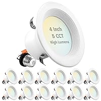 LUXRITE 12-Pack 4 Inch LED Recessed Can Lights, 14W=75W, 5 Color Options 2700K-5000K, 950 Lumens, Dimmable LED Retrofit Kit, Wet Rated, IC Rated, Recessed Ceiling Lights, ETL Listed, Baffle Trim