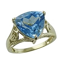 Carillon 6.3 Carat Swiss Blue Topaz Trillion Shape Natural Non-Treated Gemstone 925 Sterling Silver Ring Engagement Jewelry (Yellow Gold Plated) for Women & Men