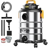 VEVOR Stainless Steel Wet Dry Shop Vacuum, 8 Gallon 6 Peak HP Wet/Dry Vac, Powerful Suction with Blower Function with Attachments 2-in-1 Crevice Nozzle, Small Shop Vac Perfect for Carpet Debris, Pet H