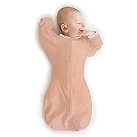 SwaddleDesigns Transitional Swaddle Sack With Arms Up Half-Length Sleeves and Mitten Cuffs, Heathered Peach Blush with Polka Dot Trim, Medium, 3-6 Mo, 14-21 lbs (Better Sleep, Easy Swaddle Transition)