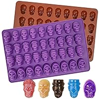 Webake Gummy Skull Candy Mold, 36 Cavity Halloween Skull Silicone Chocolate Candy Mold for Gummy, Chocolate, Candy, Jello, Cupcake Decoration（2PCS）