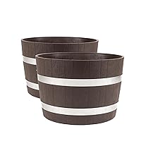 RTS Home Accents Better Barrel Polyethylene Outdoor Garden Planter, 100% Recycled Plastic, Walnut Color (2 Pack)