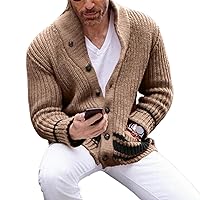 Men's Stand Collar Sweater Cardigan - Spring Pockets Buttons Knitted Jacket Coat,Loose Stretchy Plus Size Long Slee