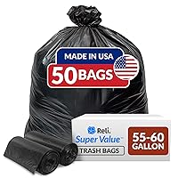 Reli. 55-60 Gallon Trash Bags Heavy Duty | 50 Bags | 50-60 Gallon | Large Black Garbage Bags | Made in USA