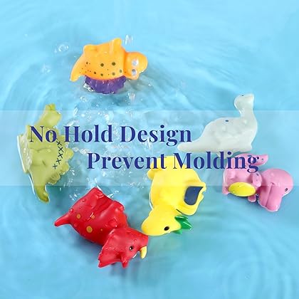 Mold Free Dinosaur Bath Toys for Toddlers/ Infants 6 - 12- 18 Months, No Hole No Mold Bathtub Toys, 1 2 3 4 Years Old Kids (6 Pcs with Storage Bag)