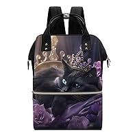 Purple Rose and Cat Diaper Bag Backpack Travel Waterproof Mommy Bag Nappy Daypack