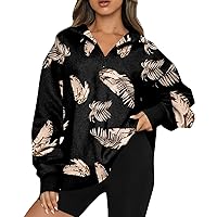 Tunic Sweatshirts For Women Loose Fit Women's Casual Fashion Long Sleeve Flower Print Oversize Zip Sweatshirt Top