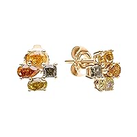 18K Yellow/White/Rose Gold Blossom Earrings With 1.71 TCW Natural Diamond (Multi Shape, Multicolored,VS-SI2 Clarity) Dainty Earrings, Minimalist Earrings, Earrings For Women, Fine Jewelry Gift For Her