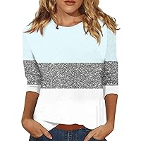 Blouses for Women,Crew Neck Vintage Print Graphic Shirt 3/4 Sleeve T Shirts for Women Going Out Tops for Women