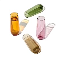 RESERVE 9oz Stemless Flute - Color Series SET OF 4, Premium Quality, Tritan Dishwasher Safe & Heat Resistant Unbreakable Plastic Champagne Glasses