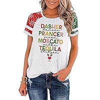 Christmas Shirts for Women Merry Letter Print Holiday T Shirts Casual Graphic Chrismas Vacation Tops Tee Gifts