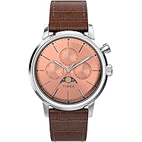 Timex Men's Marlin Moon Phase 40mm Watch - Brown Strap Rose Gold-Tone Dial Stainless Steel Case