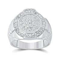 The Diamond Deal Sterling Silver Mens Round Diamond Circle Cluster Fashion Ring 1/10 Cttw
