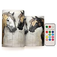 Horse (3) Flickering Flameless Candles Battery Operated with Remote Timer,Tea Light Candles LED Pillar Votive Candles Set of 2 for Outdoor Indoor Decorations