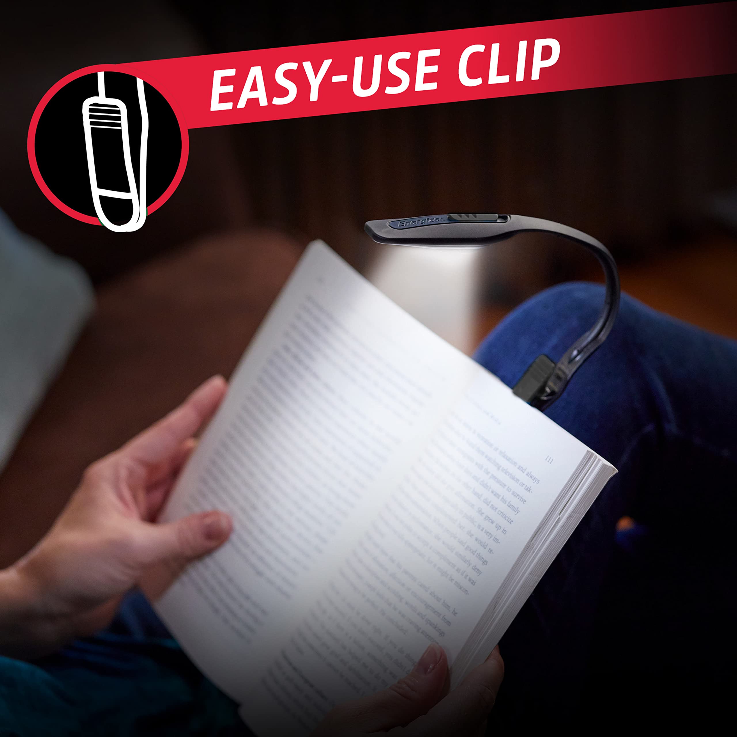Energizer Clip-on Book Light for Reading in Bed (2-Pack), LED Reading Light for Books, Long-Lasting Run Time, Compact & Portable Kindle & Book Reading Lamp (Batteries Included)