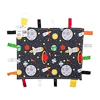 Baby Sensory, Security & Teething Closed Ribbon Tag Lovey Blanket with Minky Dot Fabric: 14X18 (Outer Space)