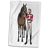3D Rose Racing Horse and Red and White Jockey from The Front Hand Towel, 15