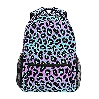 ALAZA Rainbow Leopard Print Cheetah Backpack Purse with Multiple Pockets Name Card Animal Personalized Travel Laptop School Book Bag, Size M/16.9 in