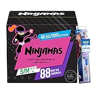 Pampers Ninjamas + Oral-B Toothbrush, Nighttime Training Pants Girls, 88 Count Size S/M & Oral-B Power Kid's Toothbrush Disney's Frozen