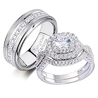 Newshe Wedding Ring Sets for Him and Her 925 Matching Promise Rings for Couples Women Mens Tungsten Band Size 5-13