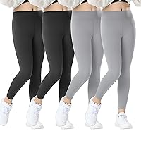 BIG ELEPHANT 4 Pack Girls Athletic Leggings Kids Dance Yoga Pants, High Waist Active Workout Running Tights for Teen Girls