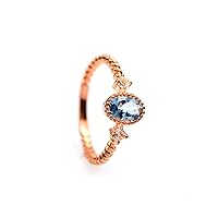 7X5 MM Oval Cut Natural Aquamarine Gemstone March Birthstone 14K Rose Gold Plating Engagement Ring For Bridal Wedding Gift For Her