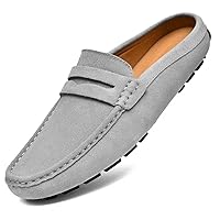 Go Tour Mens Handmade Suede Leather Mules Clog Slippers Breathable Leather Slip on Shoes Casual Loafers