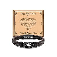 JoycuFF 8th-60th 𝗕𝗶𝗿𝘁𝗵𝗱𝗮𝘆 𝗚𝗶𝗳𝘁𝘀 𝗳𝗼𝗿 𝗠𝗲𝗻 Knot Bracelet, Leather Stainless Steel Knot Forever Linked Together Engraved with Love You Forever Bracelets 7.5/8.5/9 Inches