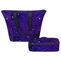 トートバッグとスモールランチバッグのセット、紫色の銀河,女性用ショルダーバッグ ランチボックスとハンドバッグ