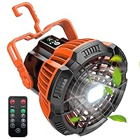 Camping Fan with LED Lantern, Rechargeable Portable Tent Fan with Remote Control, Power Bank, USB Battery Operated Fan, 180°Head Rotation Camping Accessories for Outdoor, Office