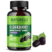 NATURELO Elderberry Gummies – Immune Support with Sambucus Elderberry + Vitamin C + Zinc – Certified Organic, 60ct