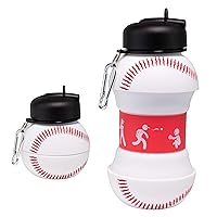 Maccabi Art Clip-On Collapsible BPA-Free Silicone Baseball Water Bottle for Kids, 18 Oz. Size