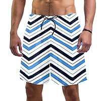 Nautical Travel Stripe Blue Men's Short Casual Drawstring Summer Beach Shorts for Men