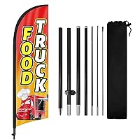 Food Truck Advertising Swooper Flag Banner, Food Truck Feather Flags with Pole and Ground Stake, Advertising Feather Banners Sign for Food Truck Business 8Ft