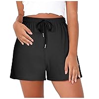 Women's Waffle Beach Shorts 2024 Summer Trendy Solid Color High Waist Drawstring Lace-Up Loose Fitness Running Shorts
