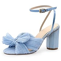 MUCCCUTE Women's Bow Knot Heeled Sandals Ankle Buckle Strap Chunky Heeled Open-toe Comfortable Wedding Party Fashion Heeled Sandals…
