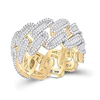 The Diamond Deal 10kt Yellow Gold Mens Baguette Diamond Cuban Link Band Ring 2-1/3 Cttw