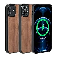 Clutch Series Magnetic Case for iPhone 12 and iPhone 12 Pro with Real Walnut Wood, Anti-Slip Sides, Compatible with MagSafe Chargers and Accessories, Black/Walnut Wood