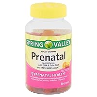Prenatal Gummy Vitamins Including Womens Multivitamin with DHA and Folic Acid 800 mcg and Vitamin A, B-6, C, D, E (90 ct) from Spring Valley and Bonus Prenatal Info Guide