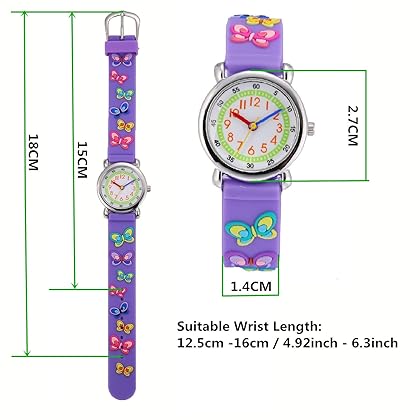 Jewtme Kids Time Teacher Watches 3D Cute Cartoon Silicone Children Toddler Butterfly Wrist Watches for Ages 3-10 Boys Girls Little Child