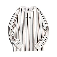 Men's T-Shirts Men Block Striped Letter Embroidered Tee T-Shirts for Men