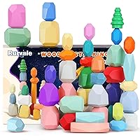 40PCS Wooden Stacking Rocks Toys, Montessori Toys for 1 2 3 year old, Stacking toys for toddlers, Sensory STEM Preschool Learning building blocks toys for Kids age 3-5, Kids Games Gift for Boys Girls