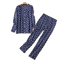 Winter Mens Cotton Pajamas Sets Button-Down Classical Nightwear Soft Long Sleeves Sleepwear Set for Men