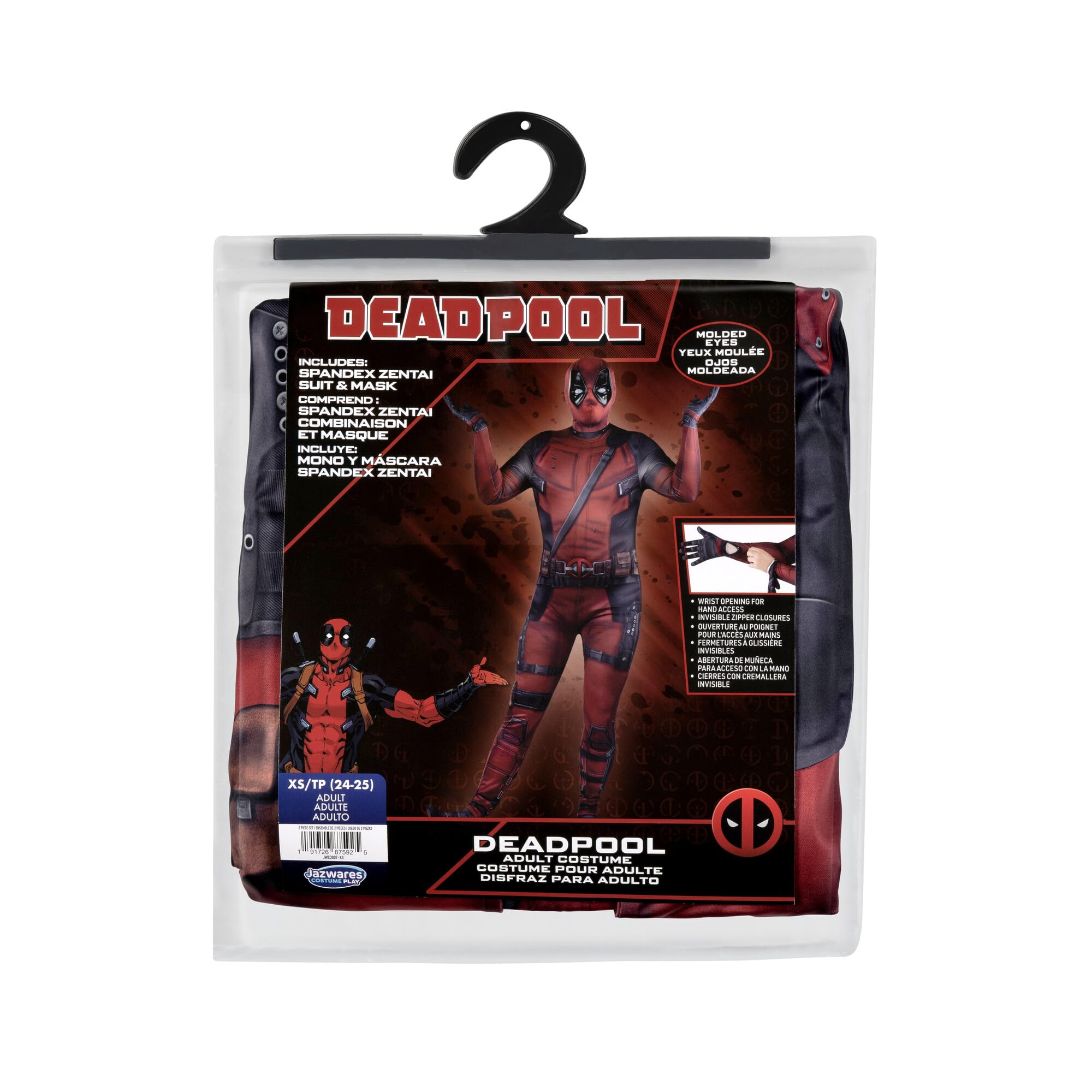 Marvel Deadpool Official Adult Deluxe Zentai Costume - Deluxe Two-Way Stretch Spandex with Invisible Zippers and Wrist Openings for Added Convenience - Medium